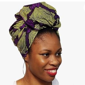 Yellow and Purple African Print Ankara Head wrap, Tie, scarf, Multicolor